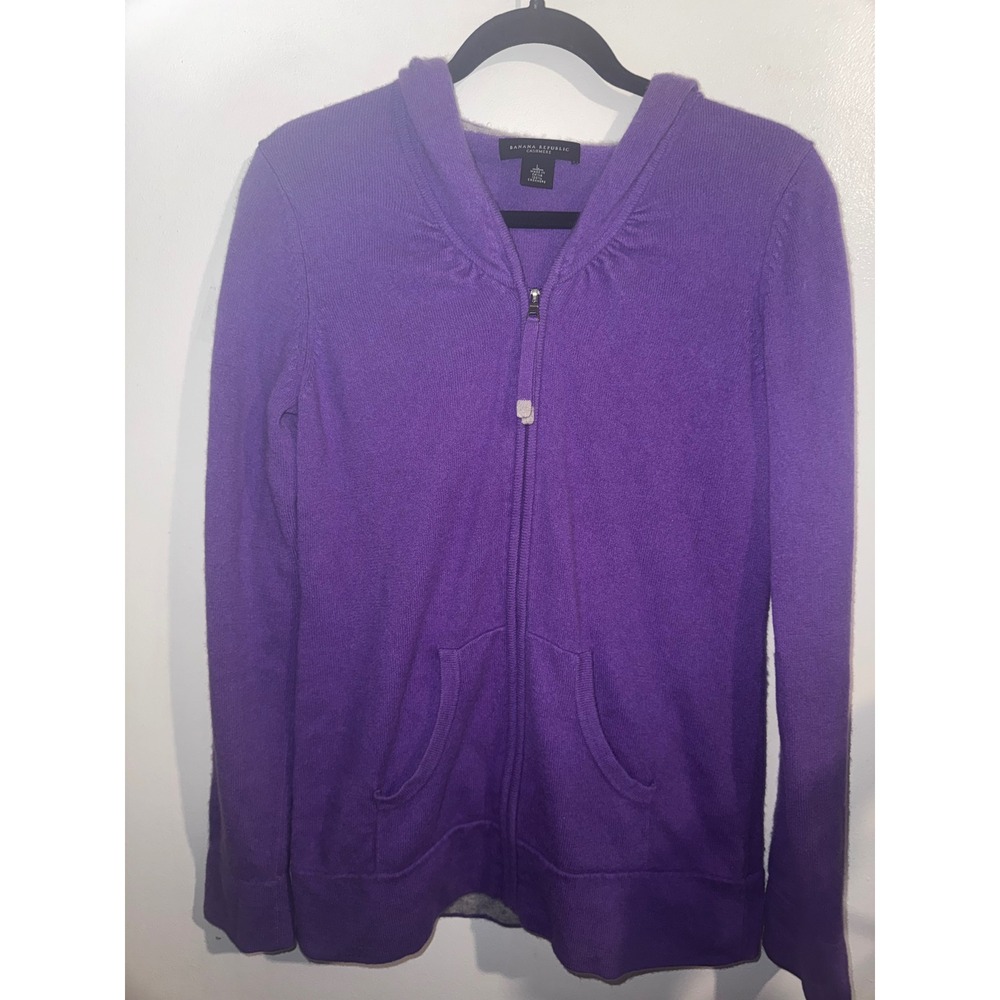 Banana Republic Cashmere Hoodie Purple Full Zip Knit Sweater Womens Large